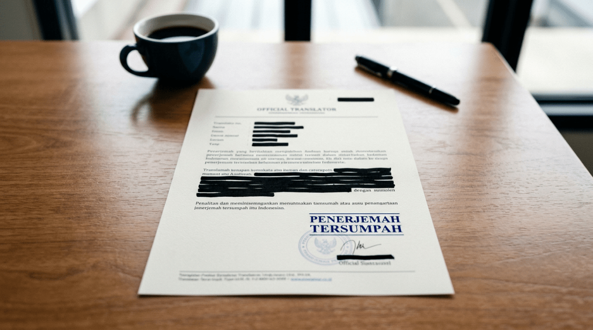 Contoh visual terjemahan tersumpah dengan data dan tanda tangan disamarkan